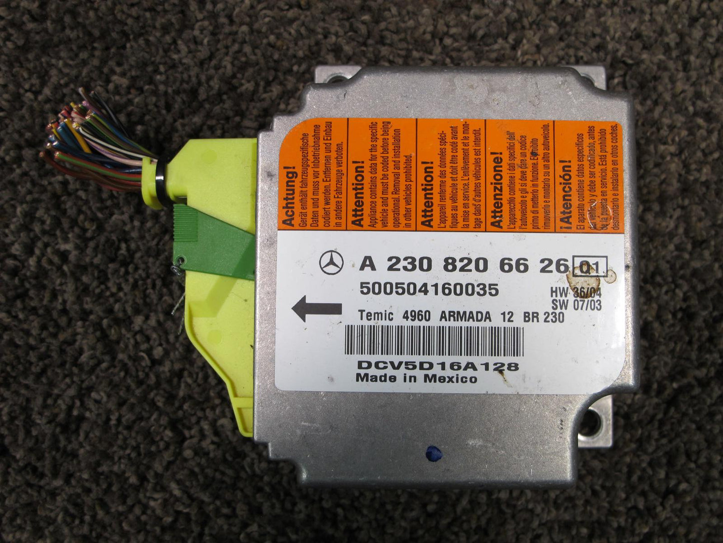 03-08 MERCEDES R230 SL500 SRS AIRBAG CONTROL MODULE UNIT 2308206626 OEM