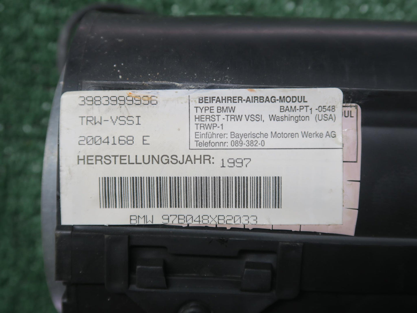 96-02 BMW E36/7 Z3 FRONT RIGHT PASSENGER SIDE DASH SRS AIRBAG 8399999 OEM