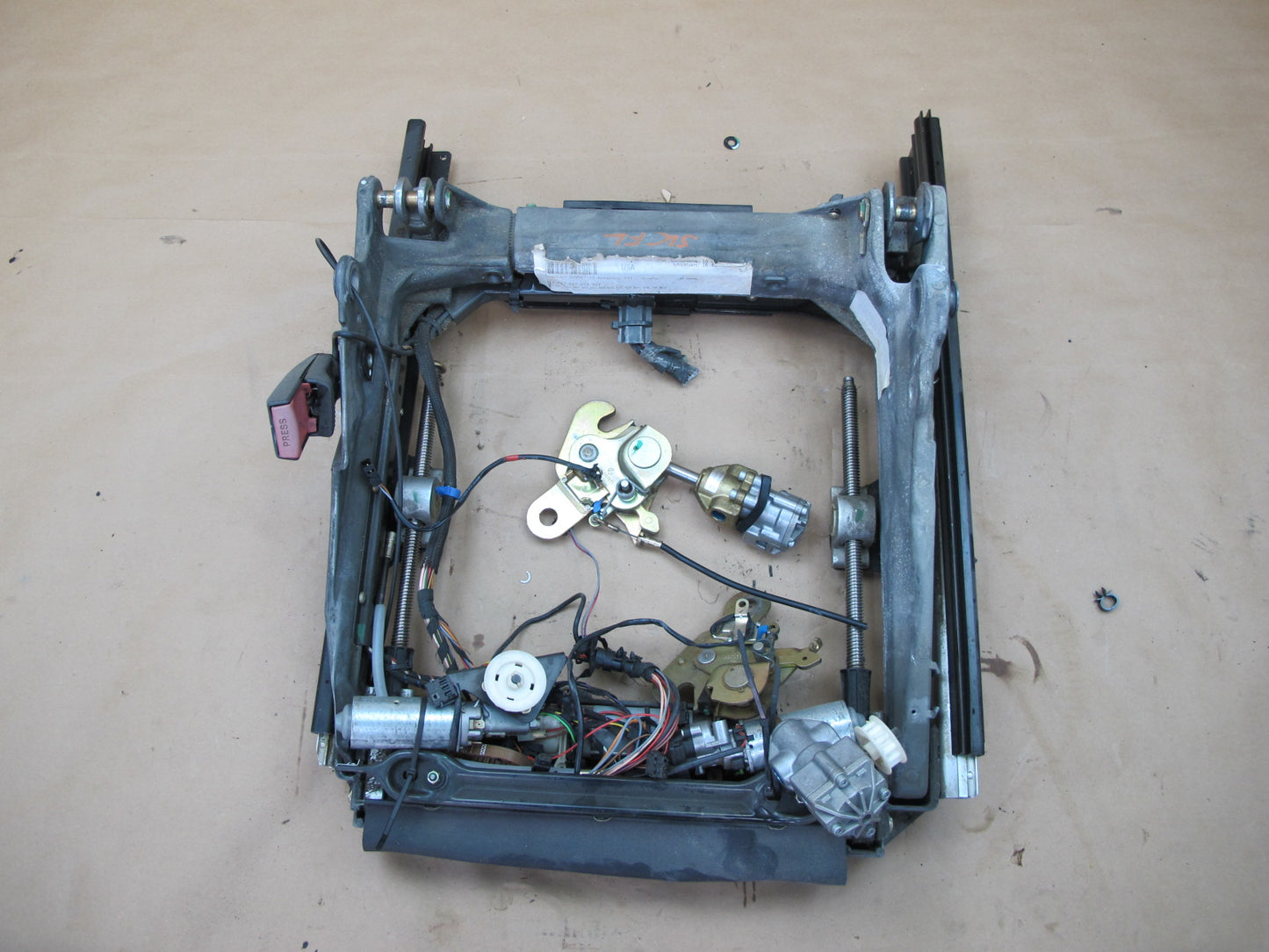94-02 MERCEDES R129 SL FRONT LEFT SEAT LOWER FRAME TRACK RAIL W MOTORS OEM