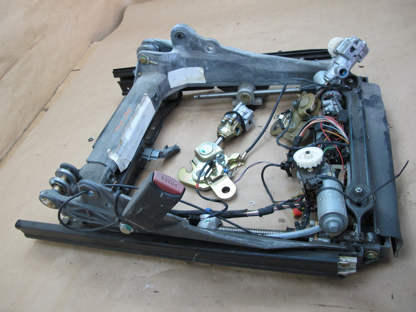 94-02 MERCEDES R129 SL FRONT LEFT SEAT LOWER FRAME TRACK RAIL W MOTORS OEM