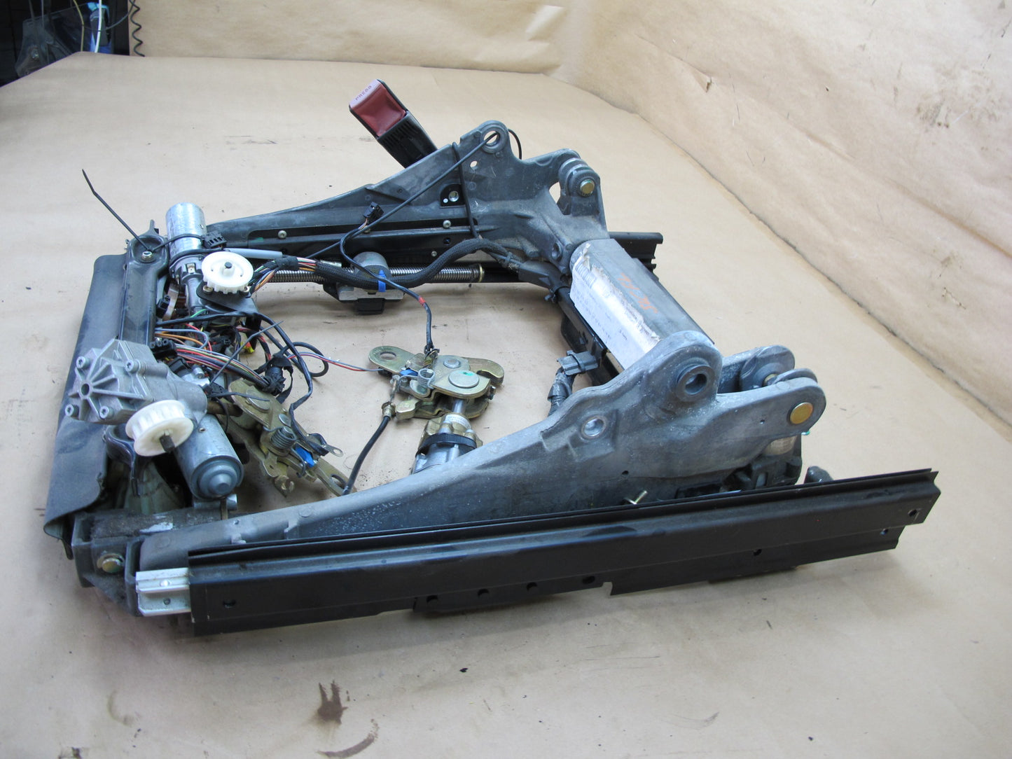 94-02 MERCEDES R129 SL FRONT LEFT SEAT LOWER FRAME TRACK RAIL W MOTORS OEM