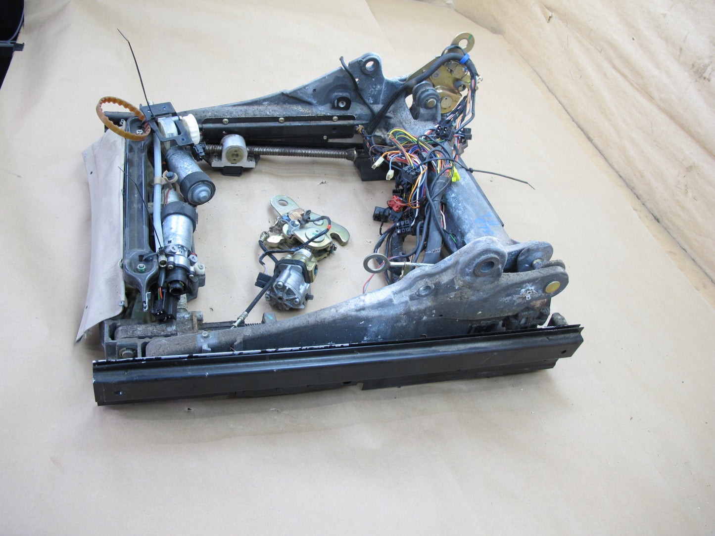 94-02 Mercedes R129 SL Front Left Seat Lower Frame Track Rail w Motors OEM