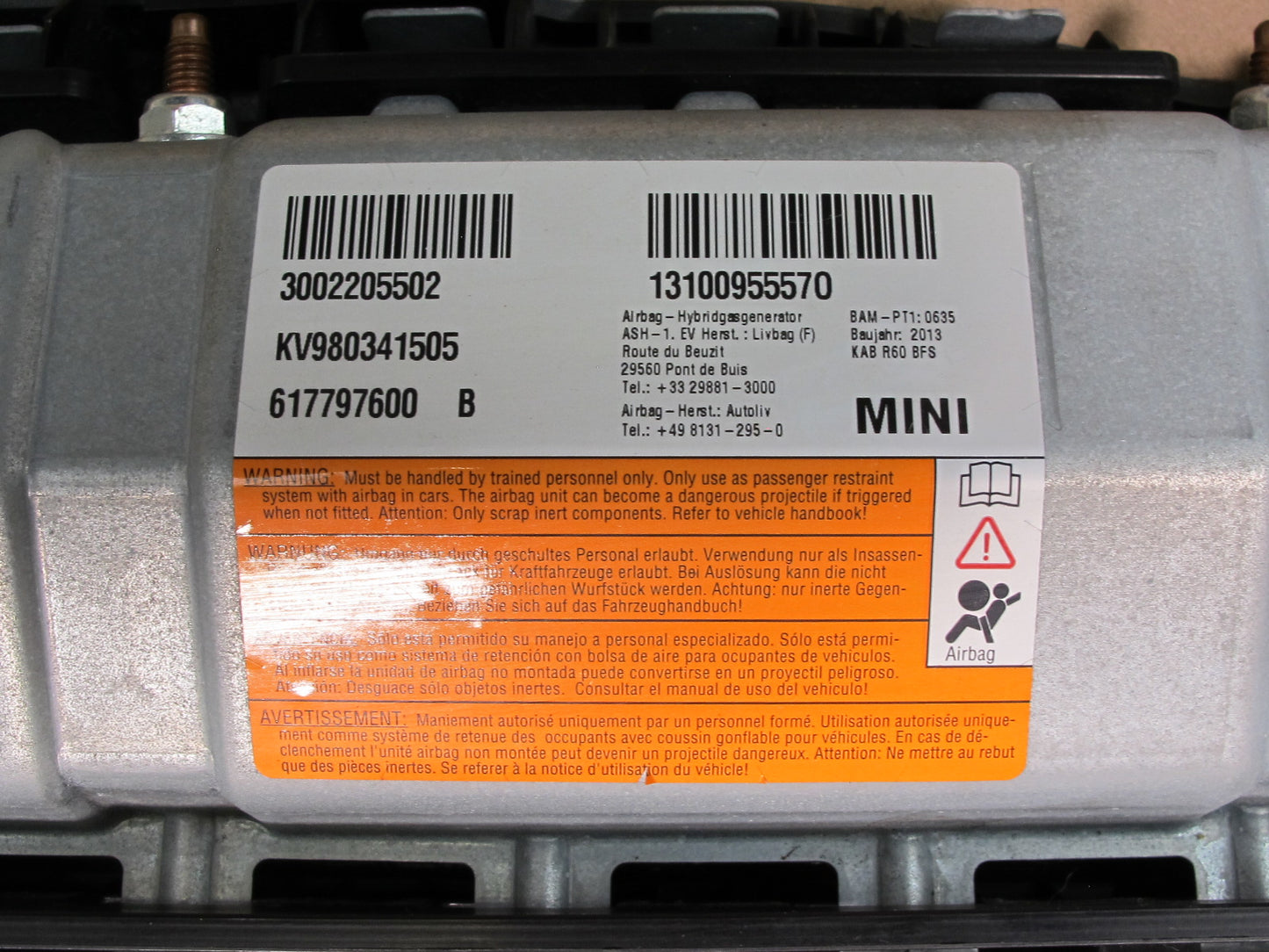 11-16 MINI R60 COUNTRYMAN FRONT RIGHT PASSENGER SIDE UNDER DASH KNEE SRS AIRBAG OEM