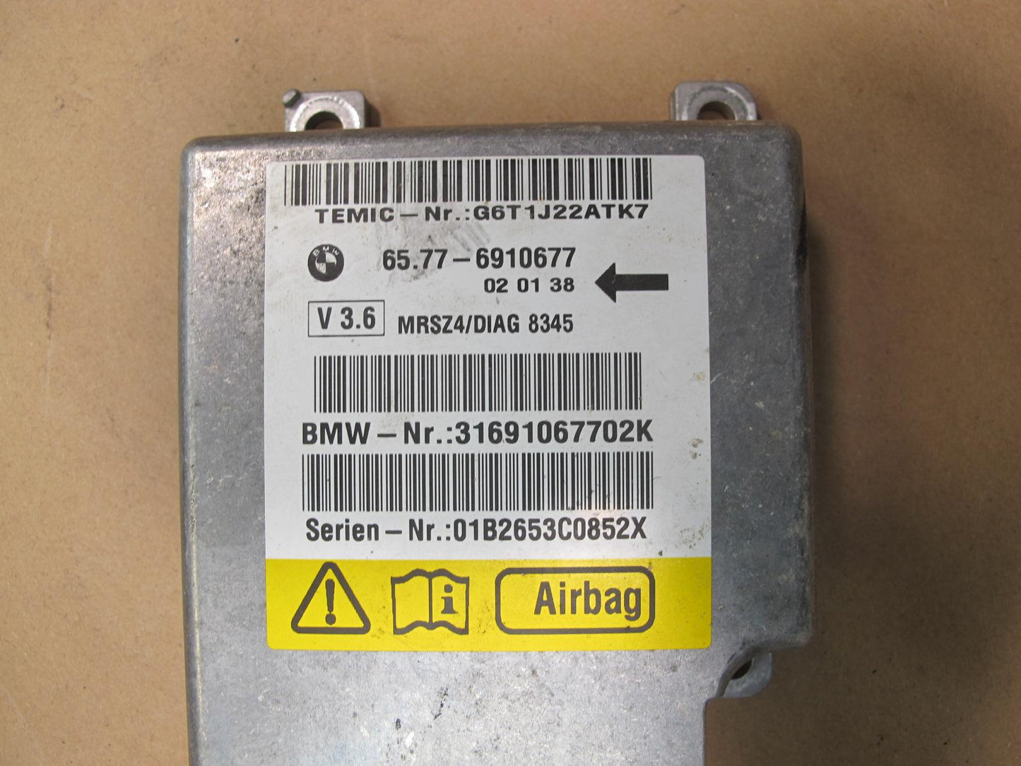 2002 BMW E36 Z3 SRS AIRBAG CONTROL MODULE UNIT 65776910677 OEM