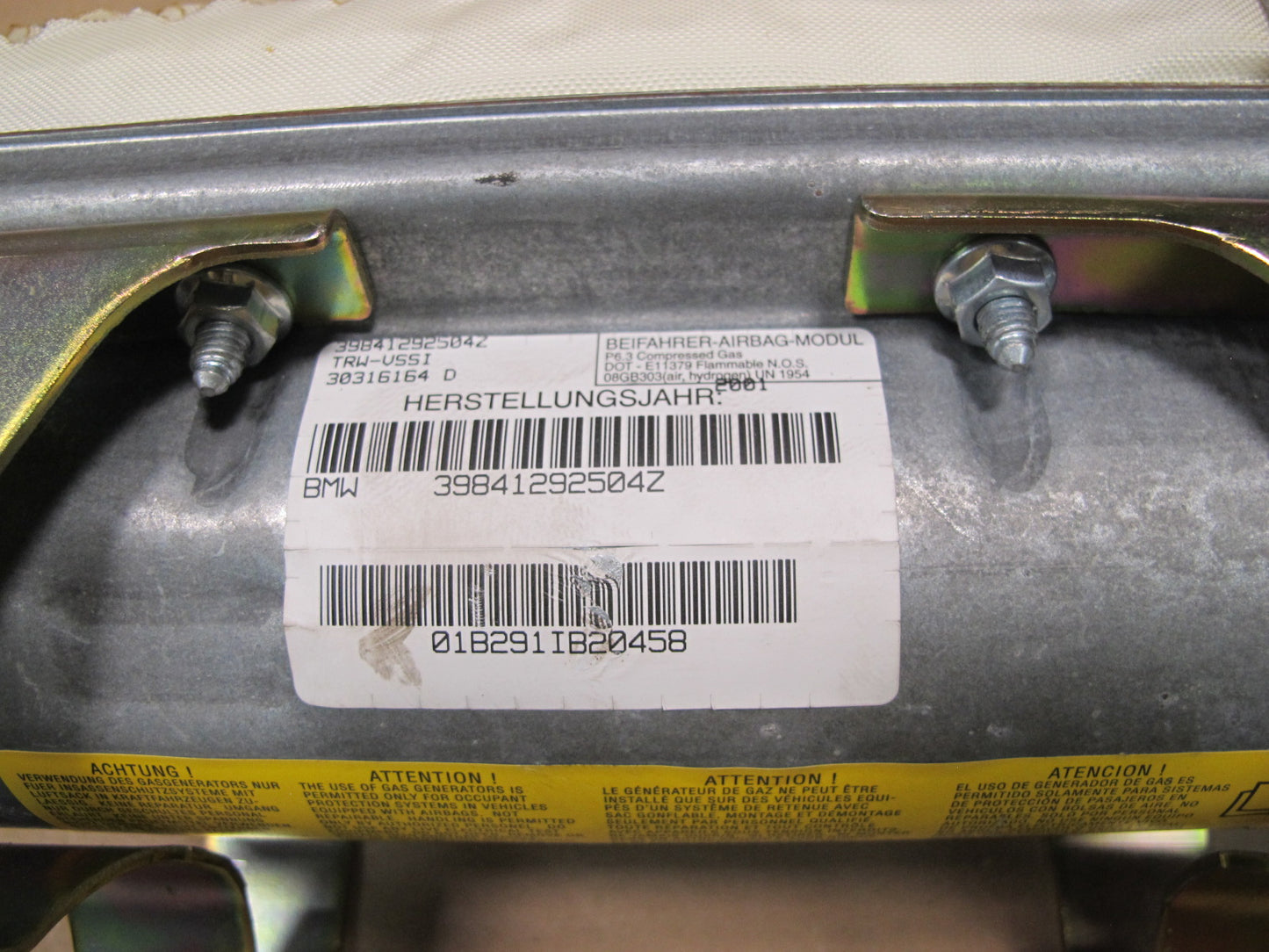 00-02 BMW E36 Z3 FRONT RIGHT PASSENGER SIDE DASH SRS AIRBAG OEM