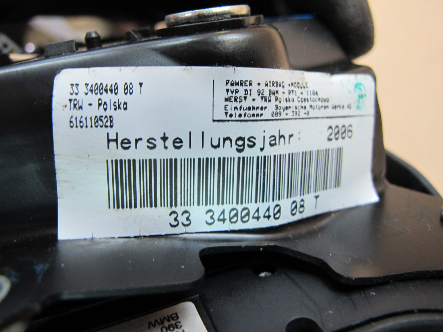04-06 BMW E83 X3 FRONT LEFT DRIVER SIDE STEERING WHEEL SRS AIRBAG OEM
