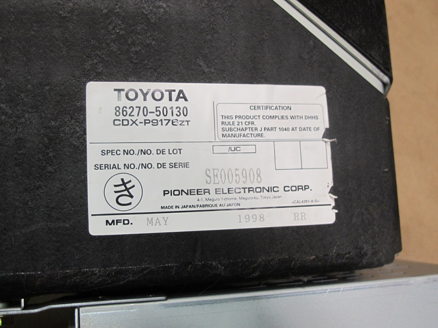 98-00 Lexus LS400 Pioneer 6 Disc CD Changer With Magazine 86270-50130 OEM