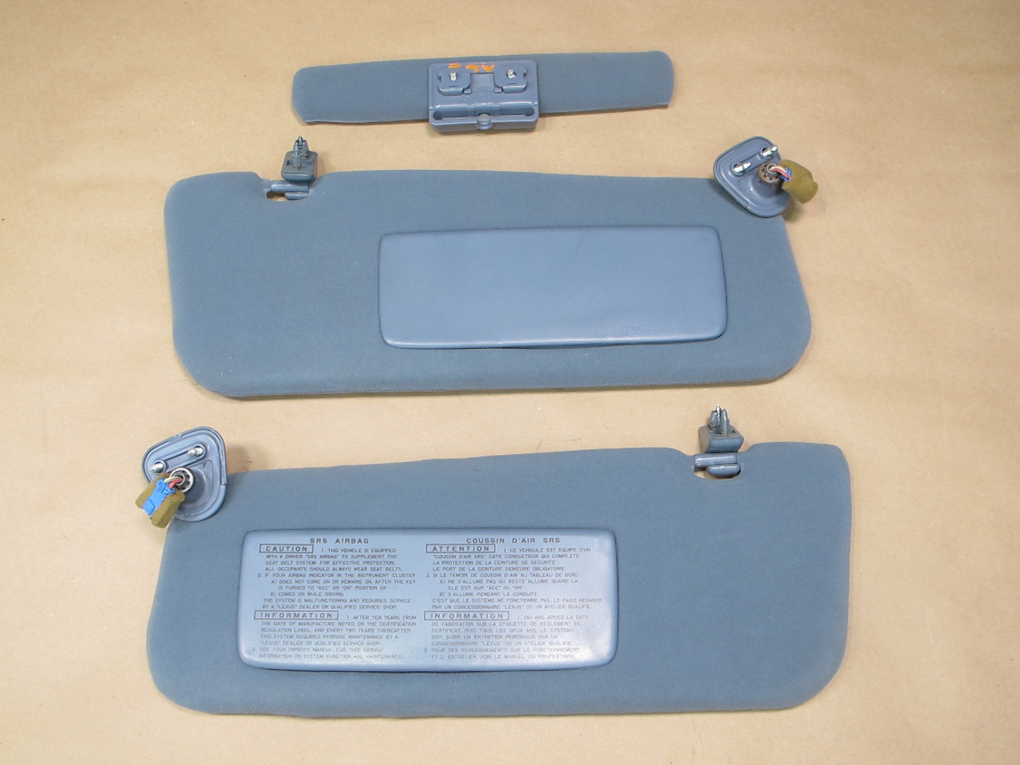 1992-1993 Lexus ES300 Left & Right & Middle Sun Visors Dark Blue OEM