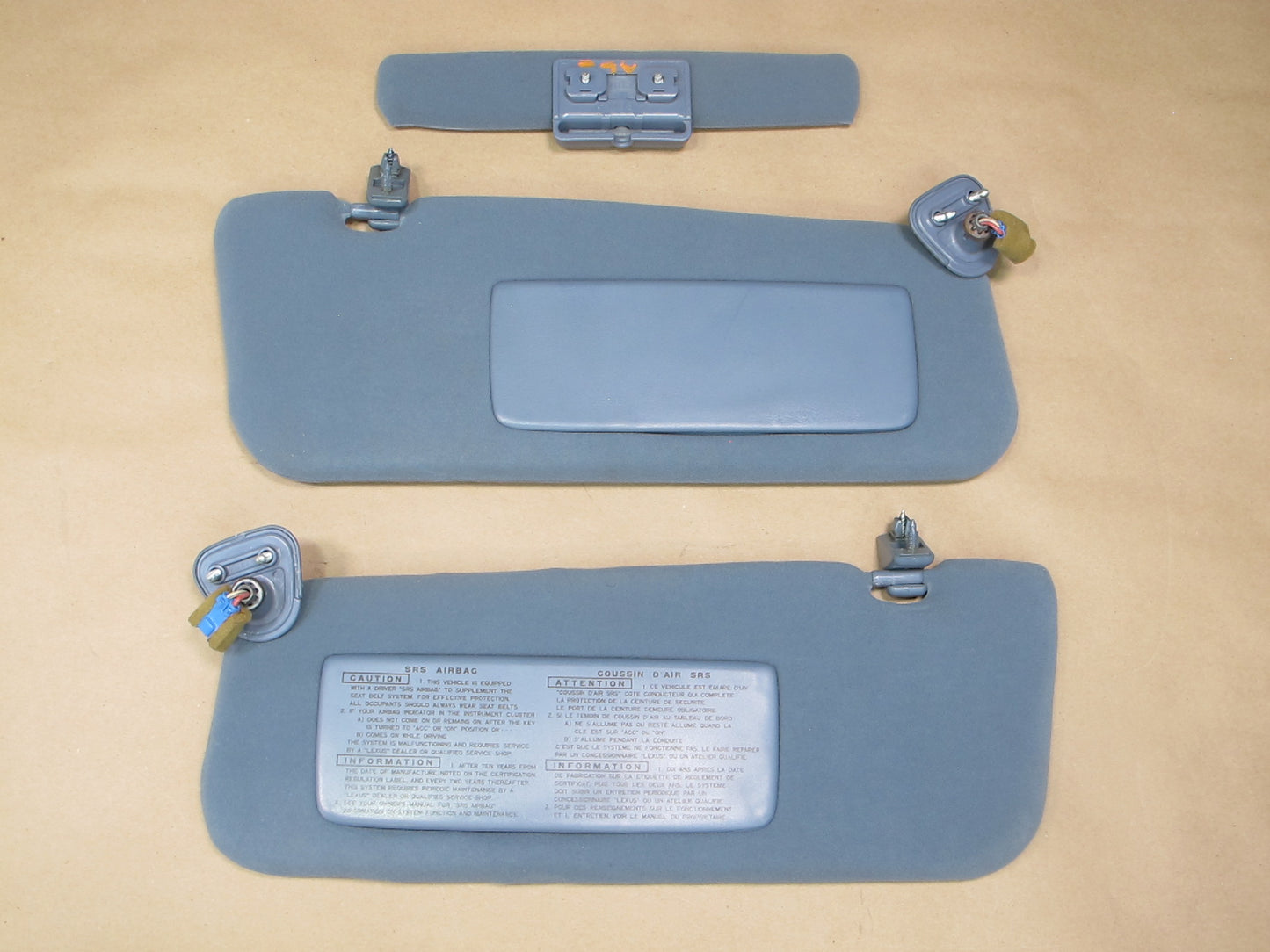 1992-1993 Lexus ES300 Left & Right & Middle Sun Visors Dark Blue OEM