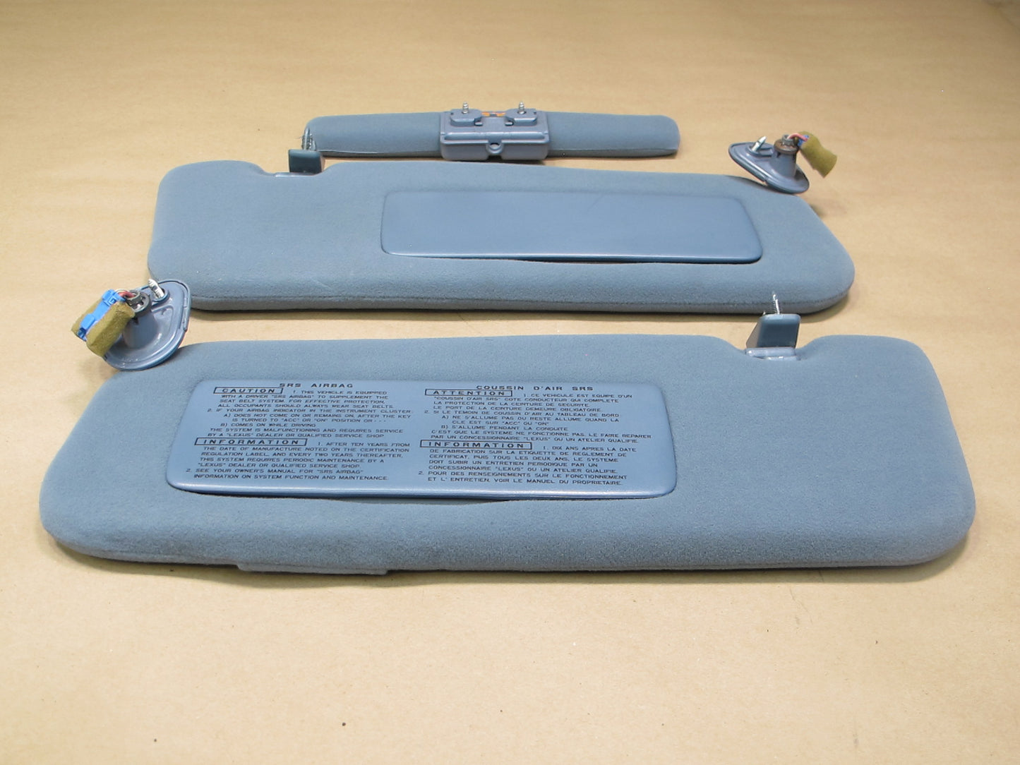 1992-1993 Lexus ES300 Left & Right & Middle Sun Visors Dark Blue OEM