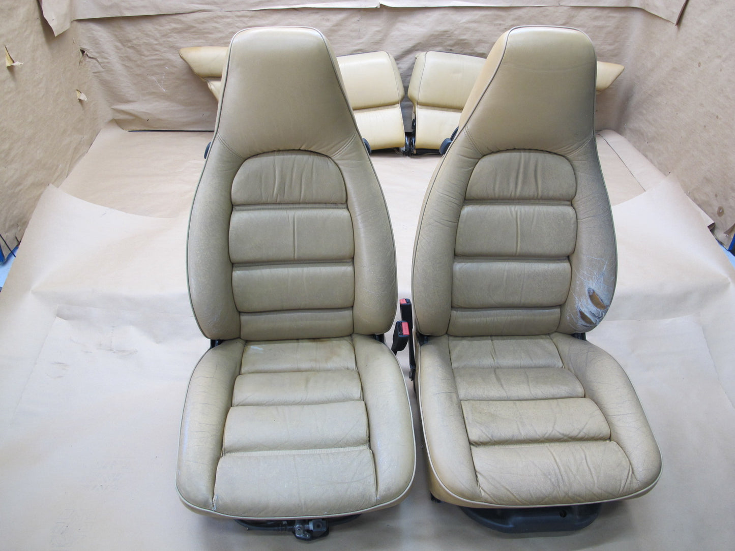 1987-1995 Porsche 928 S4 Front & Rear Left Right Side Seat Leather Beige Set