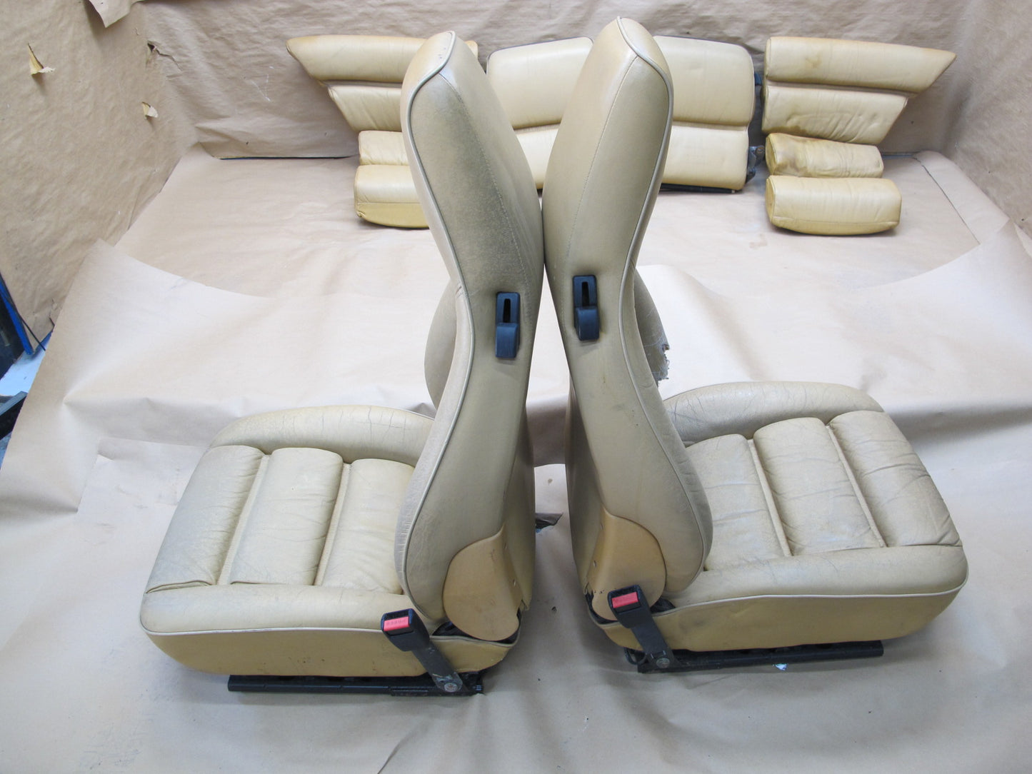 1987-1995 Porsche 928 S4 Front & Rear Left Right Side Seat Leather Beige Set
