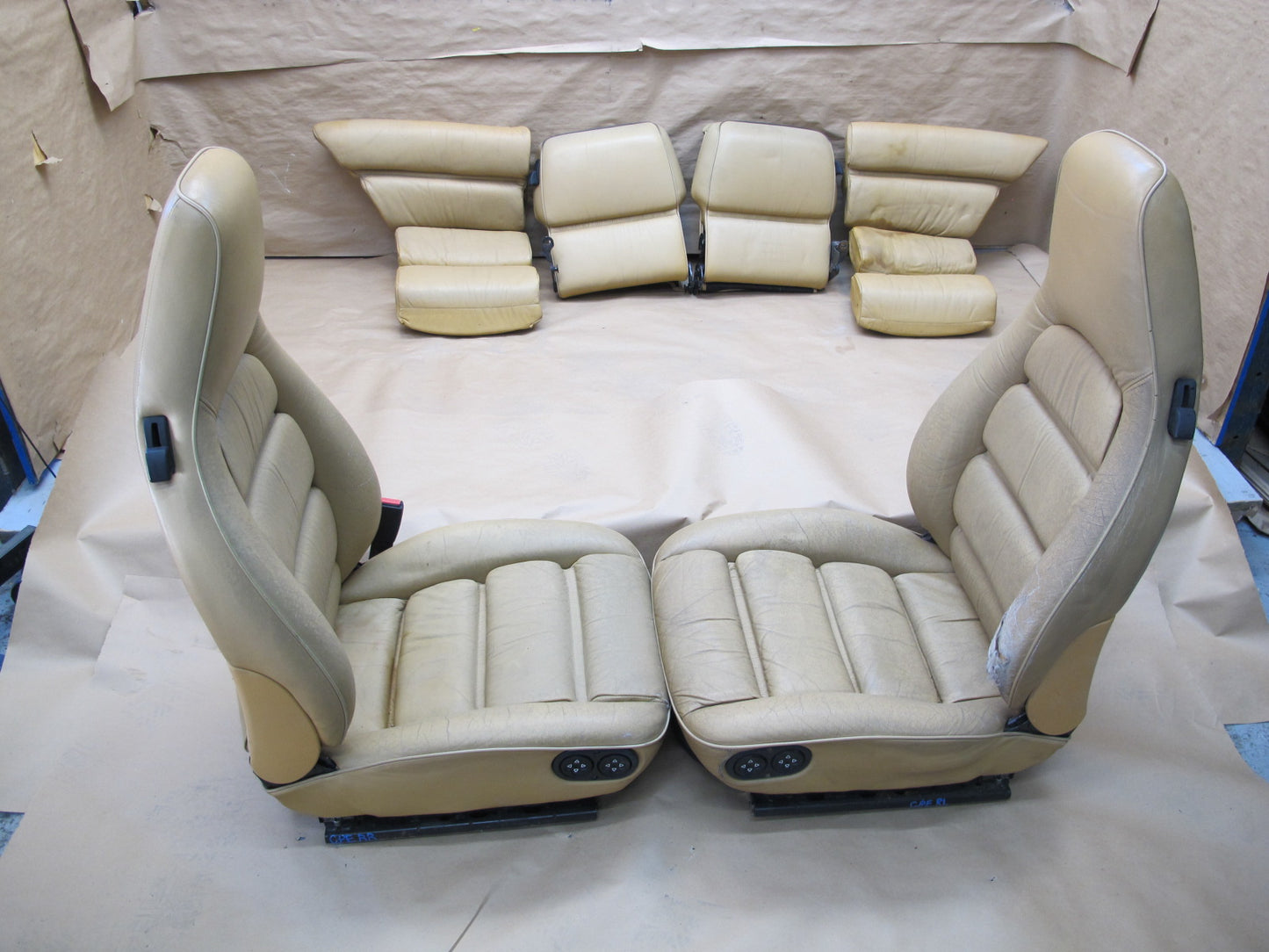 1987-1995 Porsche 928 S4 Front & Rear Left Right Side Seat Leather Beige Set