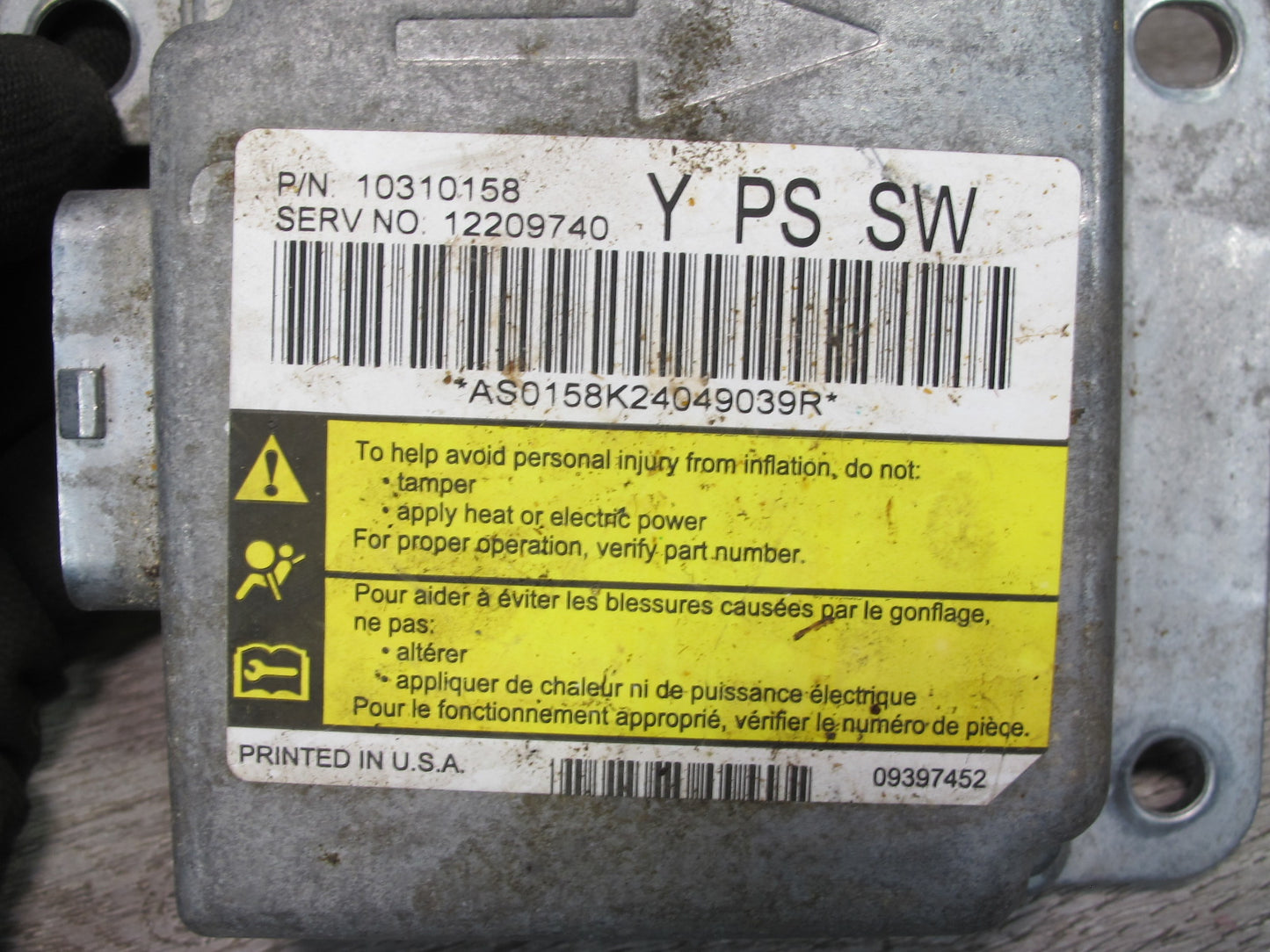 01-04 CHEVROLET CORVETTE C5 SRS AIRBAG CONTROL MODULE UNIT 10310158 OEM