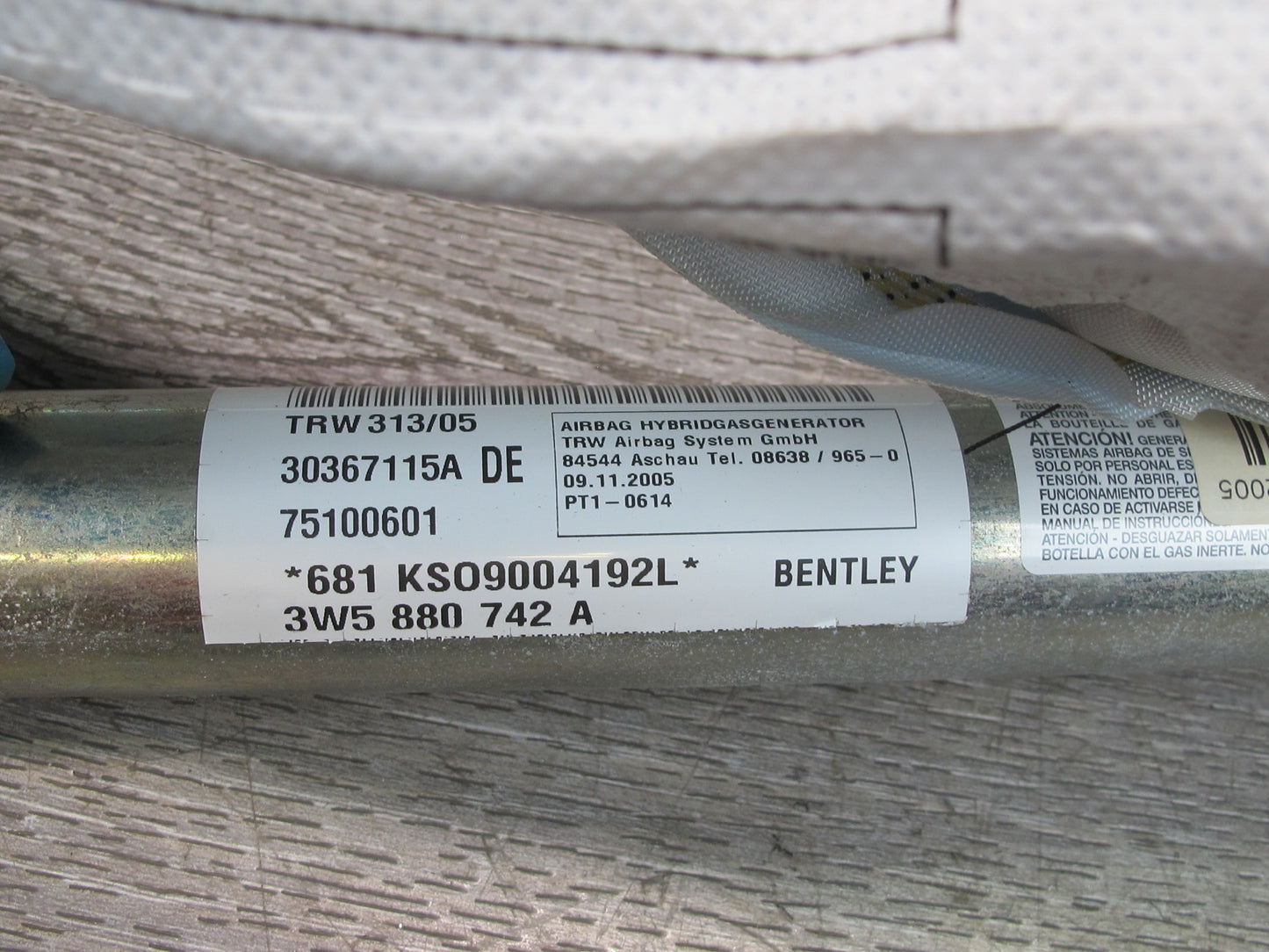 06-12 BENTLEY CONTINENTAL FLYING SPUR RIGHT PASSENGER SIDE ROOF SRS AIRBAG 3W5880742A OEM