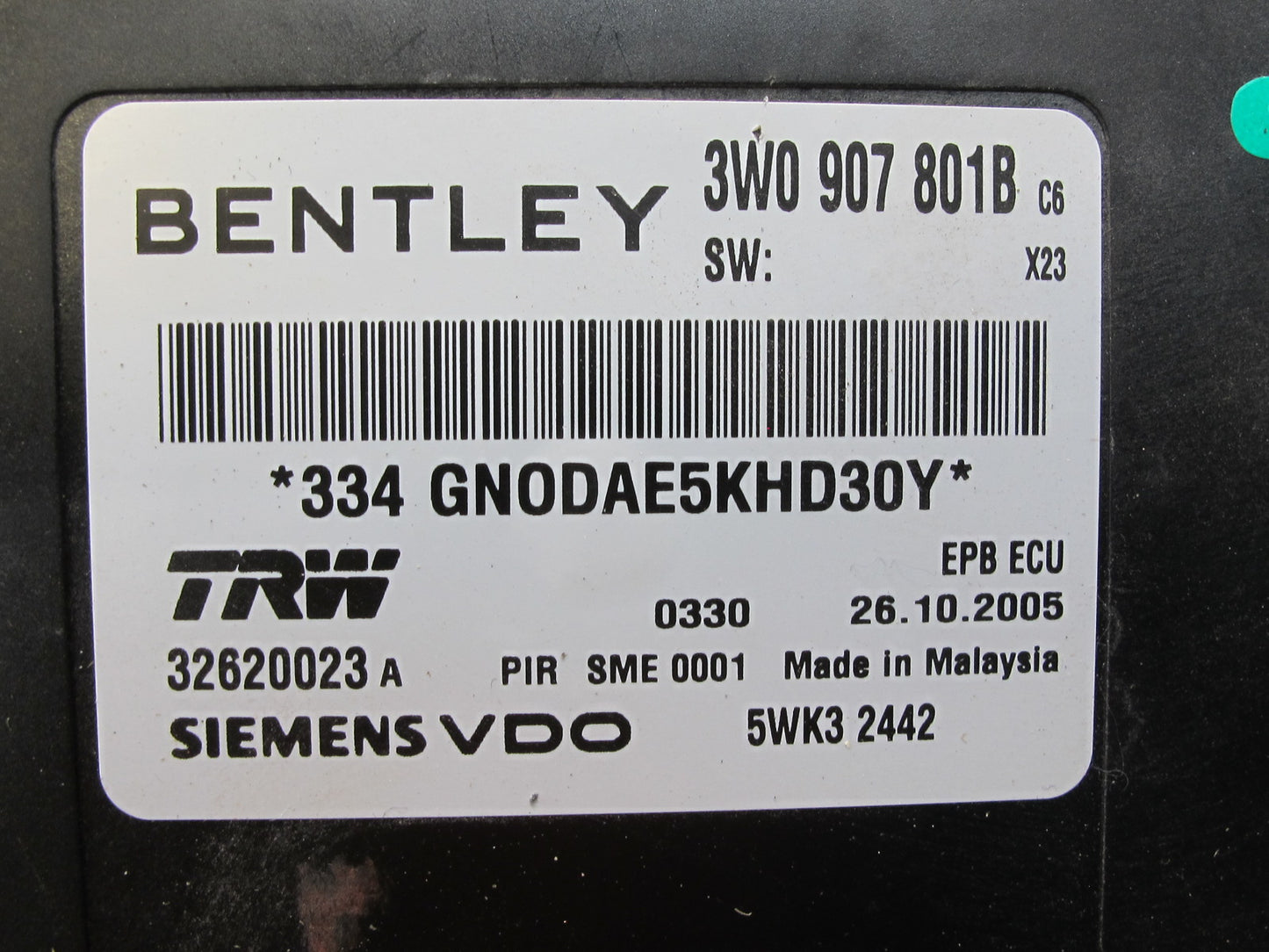 2006 Bentley Flying Spur Electronic Parking Brake Control Module Unit