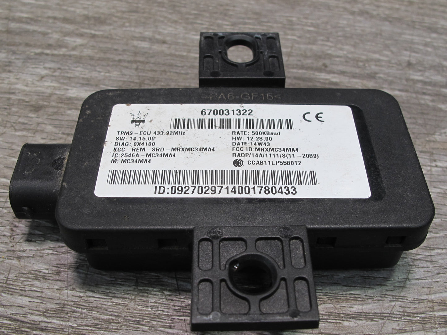 14-17 Maserati Ghibli M157 SQ4 Tmps Tire Pressure Monitor Sensor 670031322 OEM