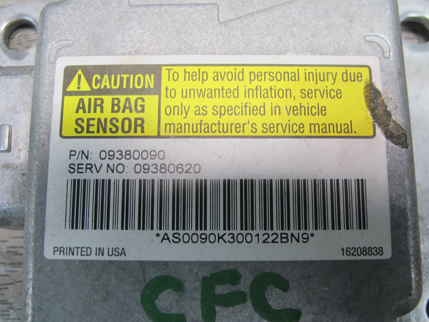 99-00 CHEVROLET CORVETTE C5 SRS AIRBAG CONTROL MODULE UNIT 09380090 OEM