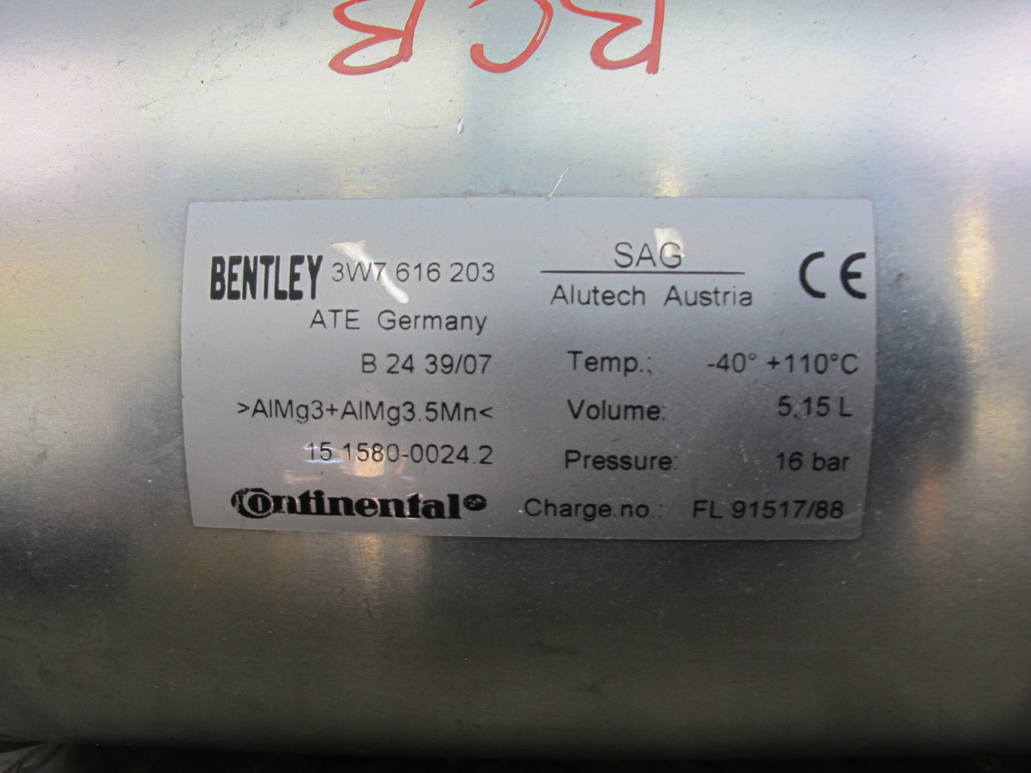 06-10 Bentley Continental Air Suspension Accumulator Reservoir Tank 3W7616203