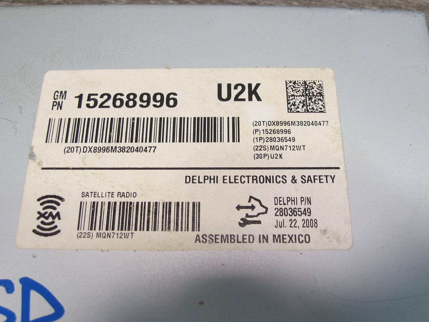 06-09 Pontiac Solstice Sirius Satellite Radio Control Module 15268996 OEM