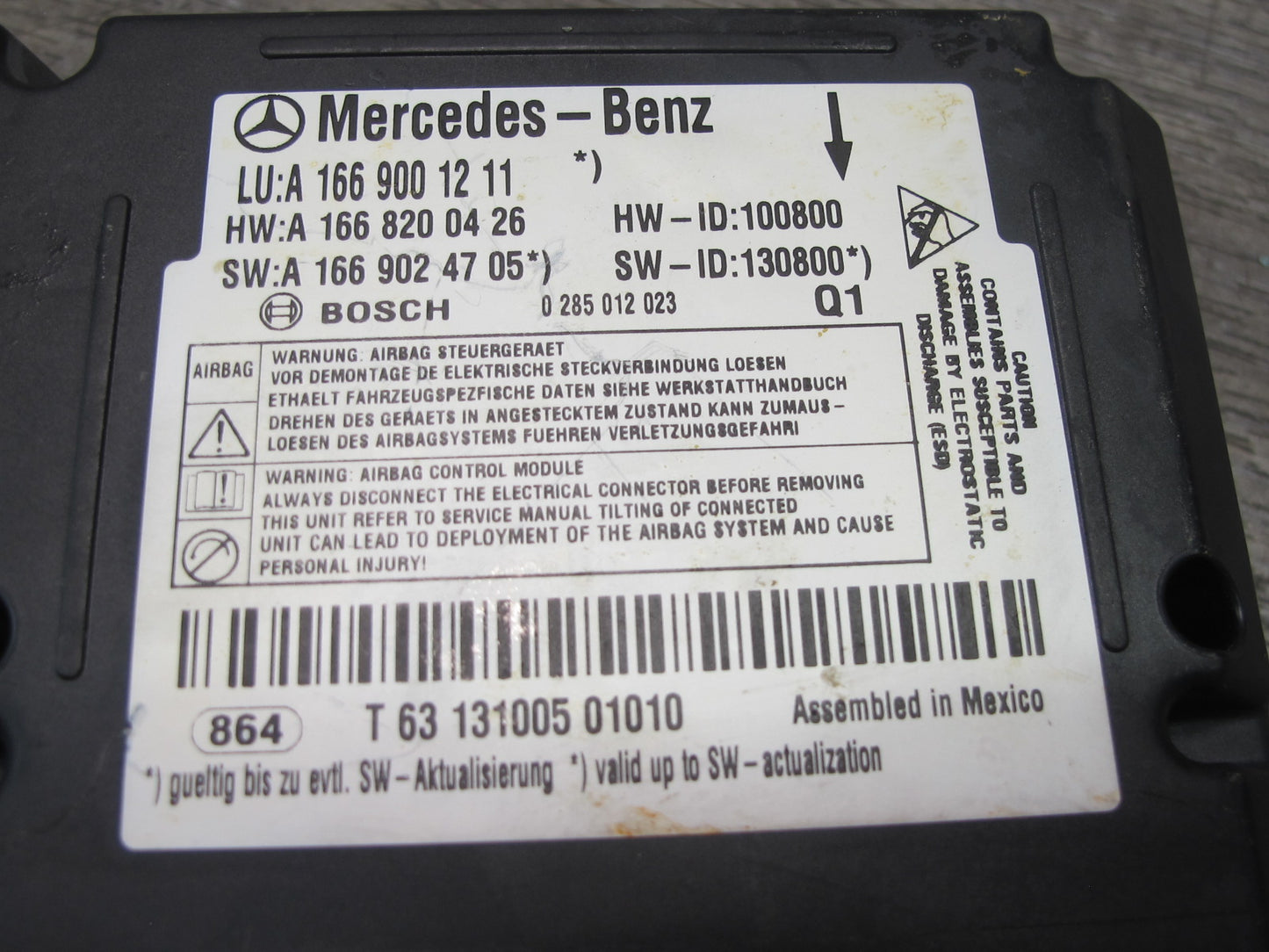 12-15 MERCEDES W166 ML GL SRS AIRBAG CONTROL MODULE UNIT 1669001211 OEM