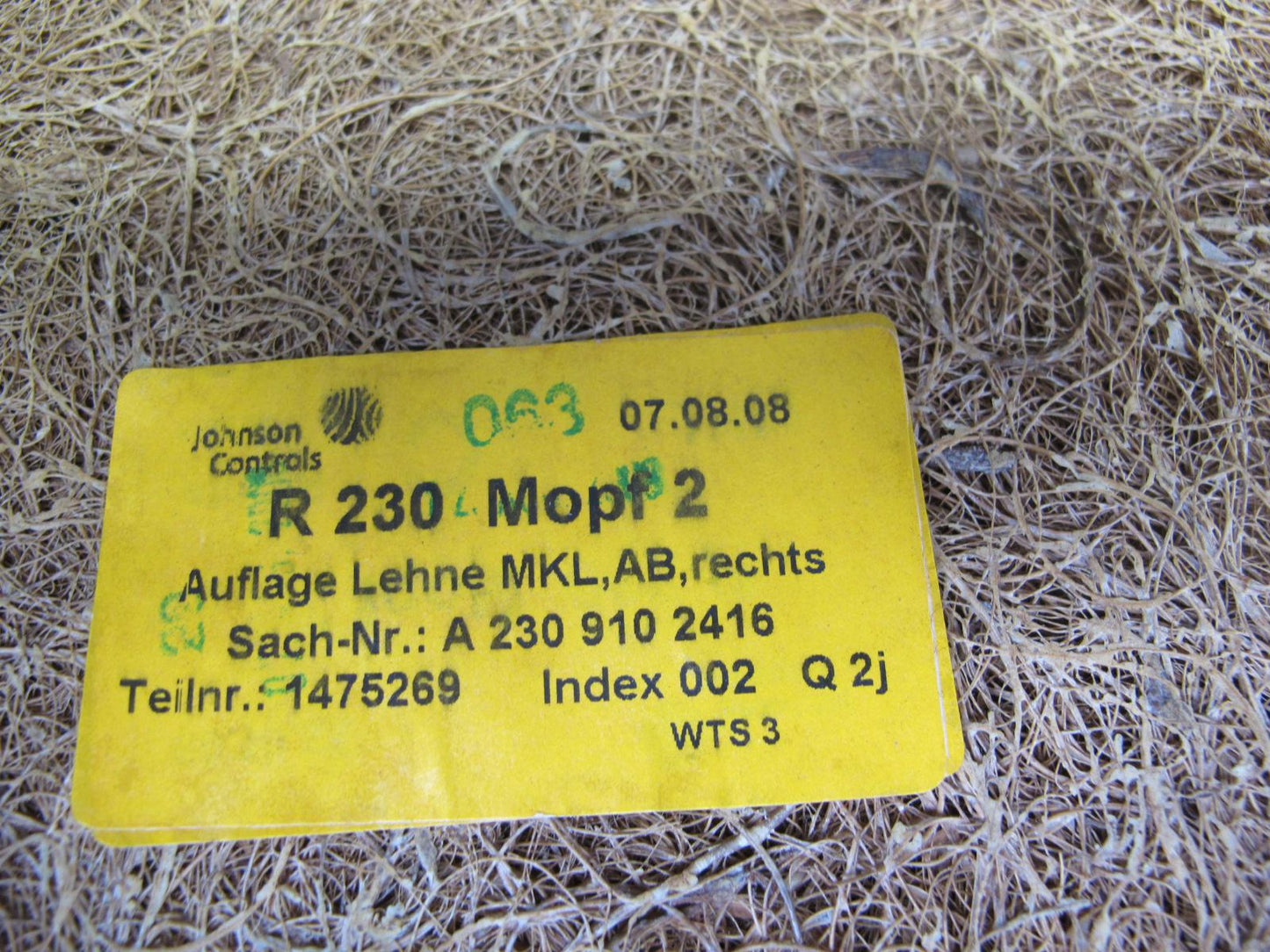 09-12 Mercedes R230 Sl-class Front Right Seat Leather Upper Backrest Beige OEM