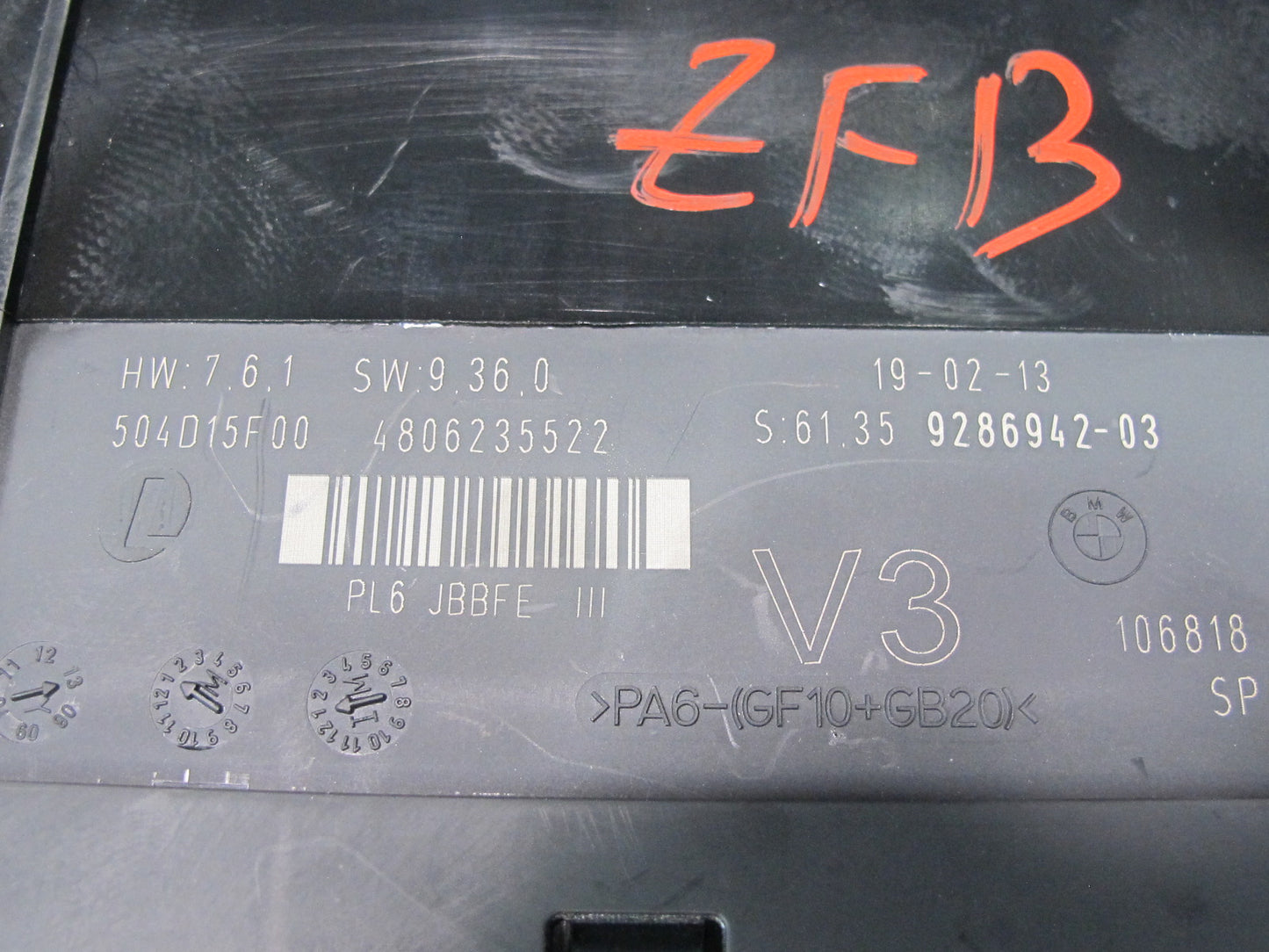 2013 BMW F10 5-SERIES PL6 Jbbfe III Body BCM BCU Control  Module 9286942 OEM