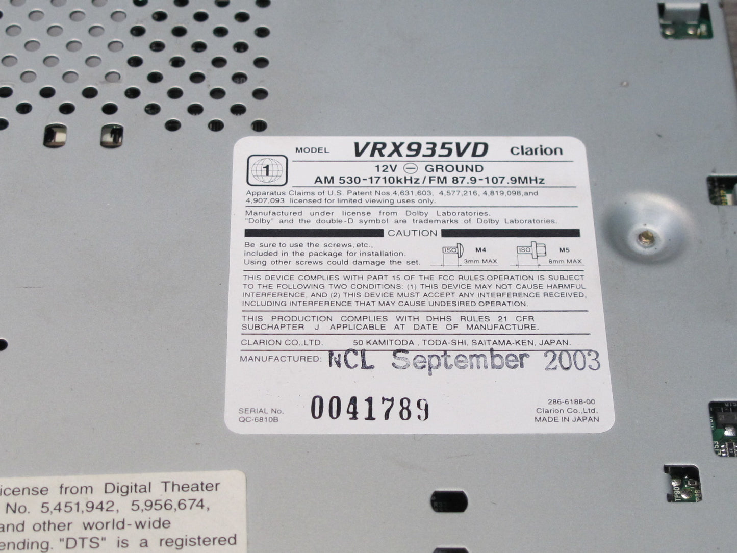 Clarion VRX935VD DVD CD MP3 Player Receiver 7" LCD Monitor w Crossover & Remote