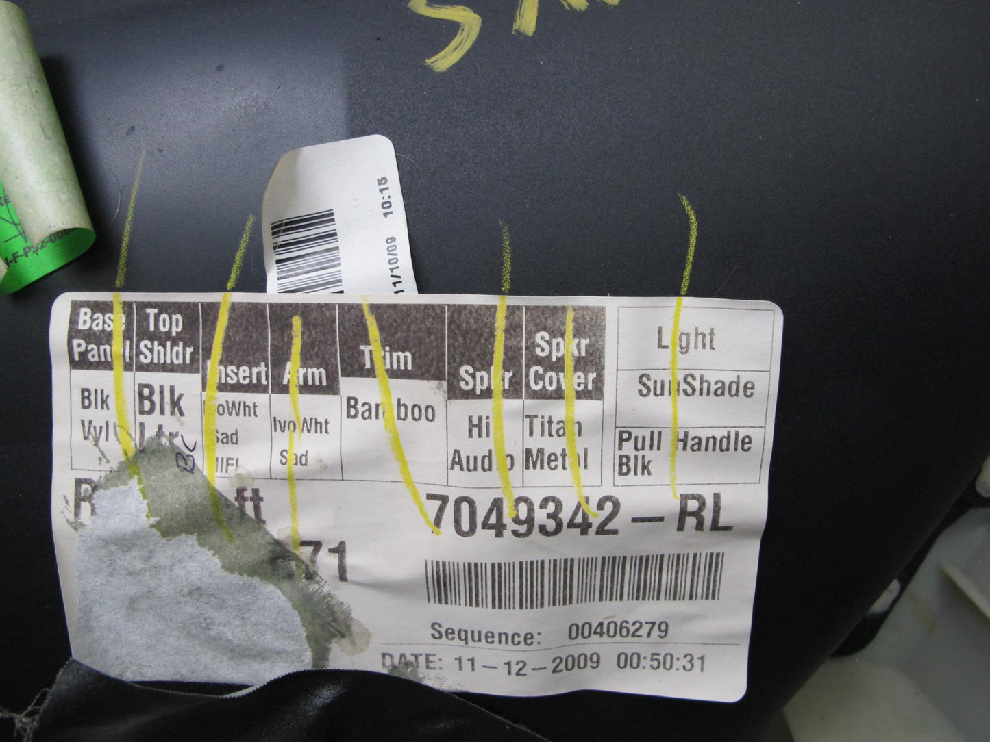 2008-2014 BMW E71 E72 X6 Rear Door Panel W/ Roller Shade & Window Frame Set