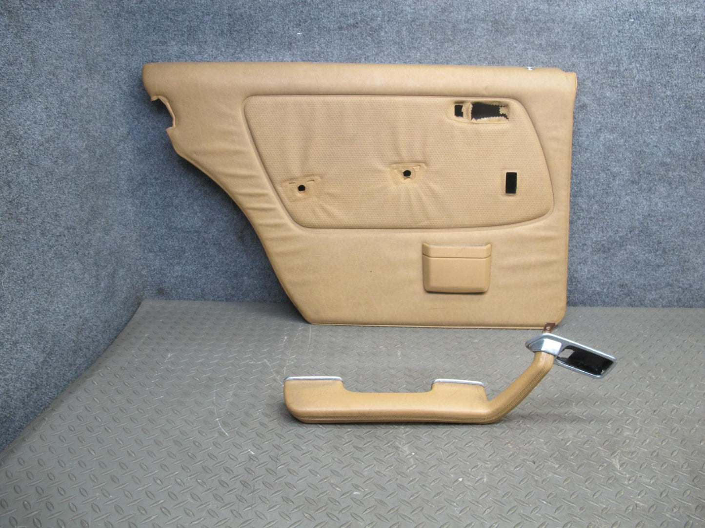80-85 Mercedes W123 Sedan Rear Left Door Interior Trim Panel w Armrest OEM