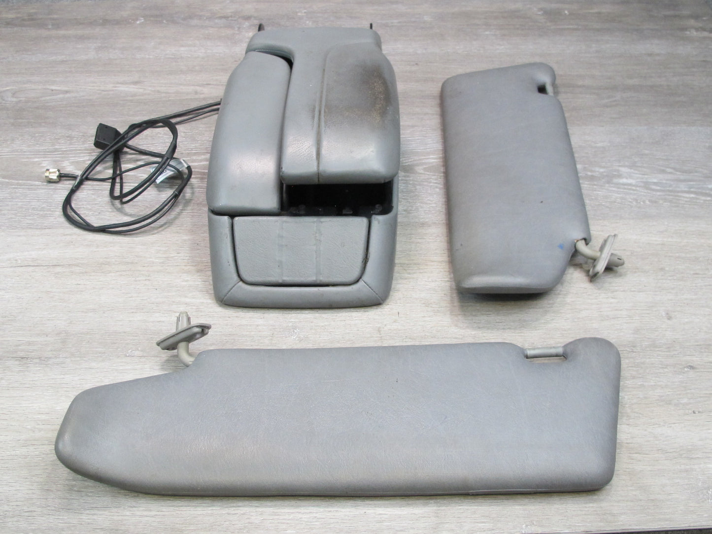 94-99 Mercedes W140 Sedan Front Center Console Armrest w Sunvisors Set Gray OEM