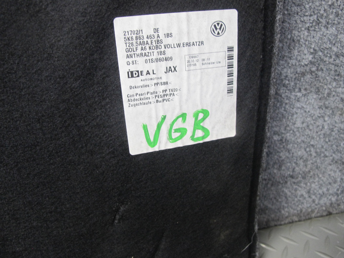 12-13 VW Golf R MK6 2DOOR Rear Trunk Cargo Floor MAT Carpet Liner Cover OEM