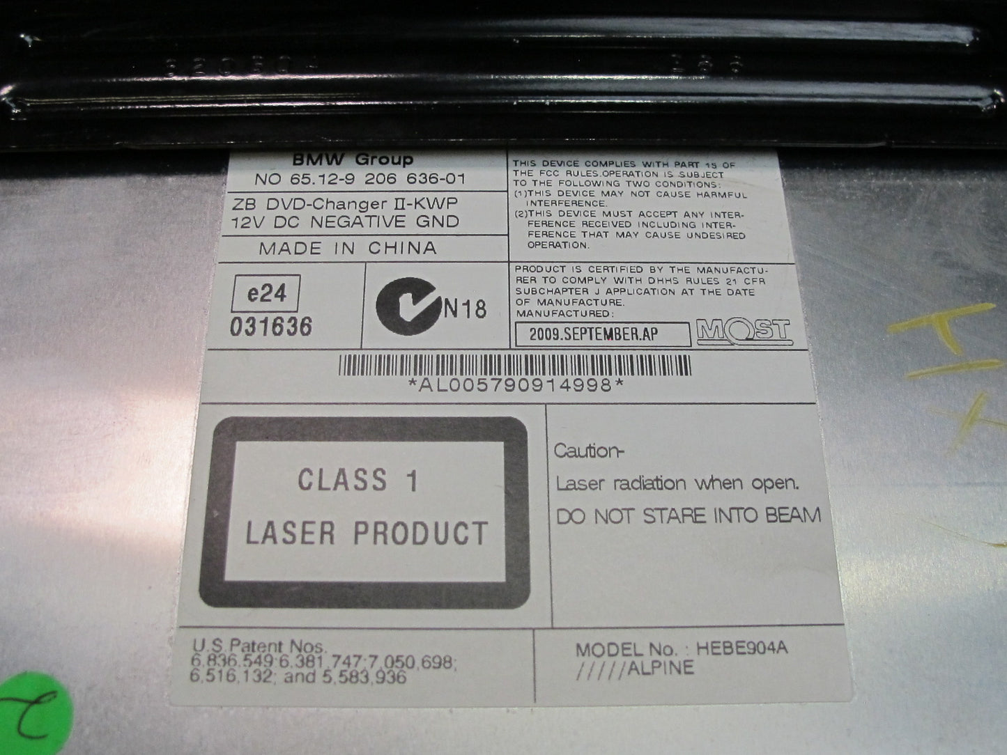 2010-2014 BMW E71 E72 X6 DVD Video Disc Changer Player 9206636
