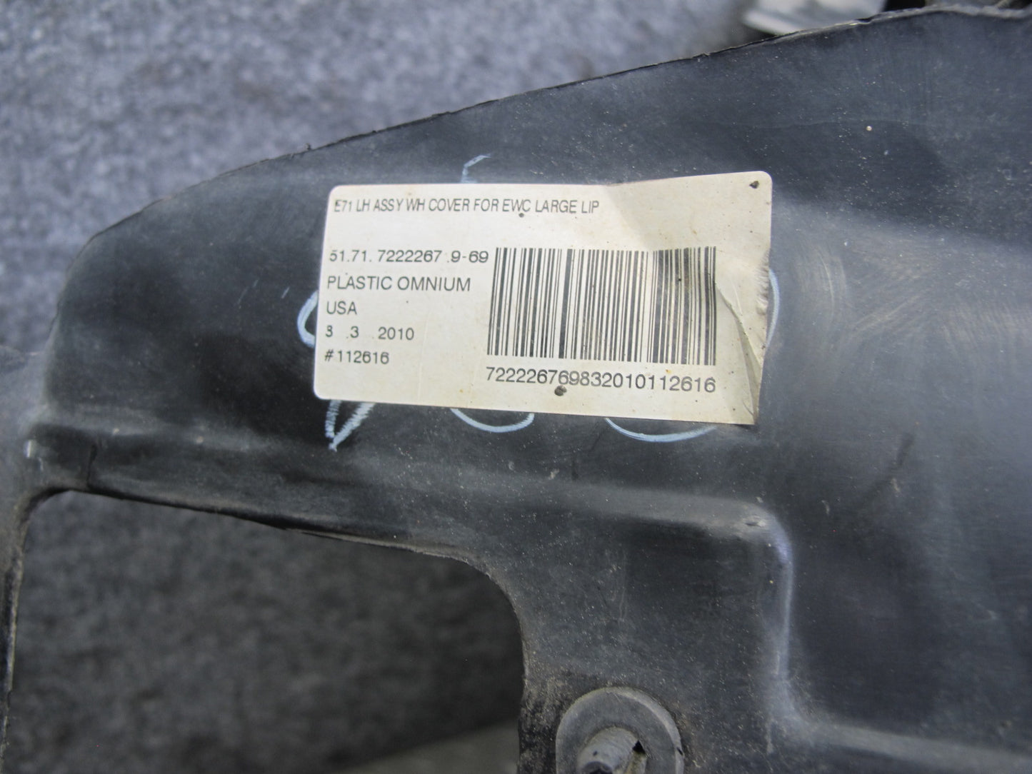 2008-2014 BMW E71 E72 X6 Front Left Fender Liner Splash Shield Guard 7180619