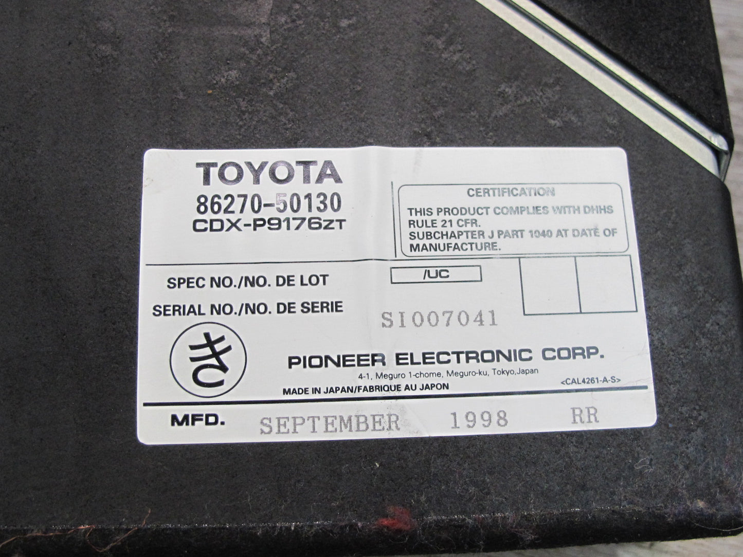 98-00 Lexus UCF20L LS400 Pioneer 6 Disc CD Changer With Magazine 86270-50130 OEM