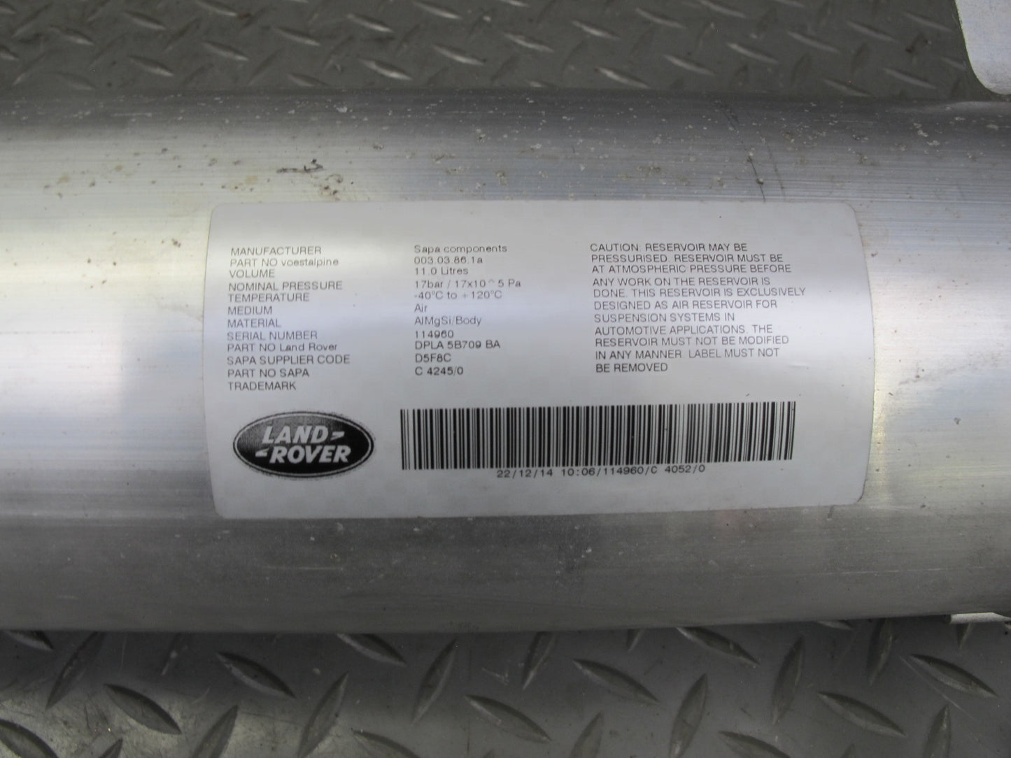 2013-2017 Land Range Rover L405 Air Suspension Reservoir Tank Accumulator
