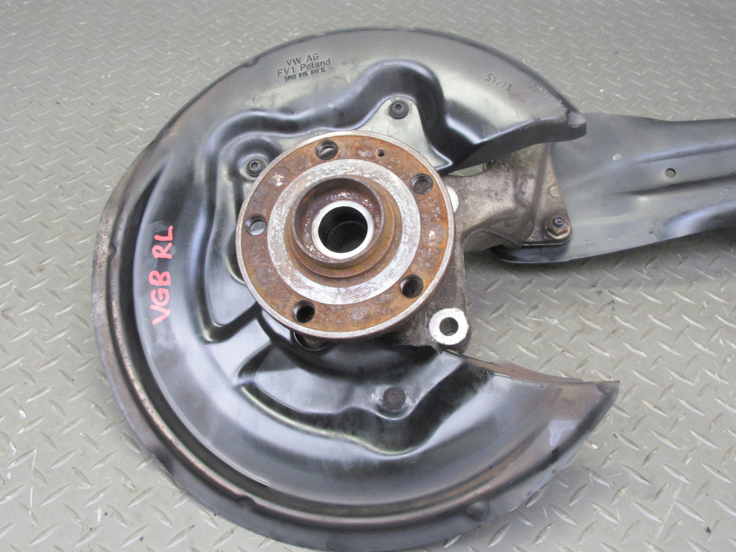 12-13 VW Golf R MK6 AWD Rear Left Spindle Knuckle Wheel Hub w Trailing Arm OEM