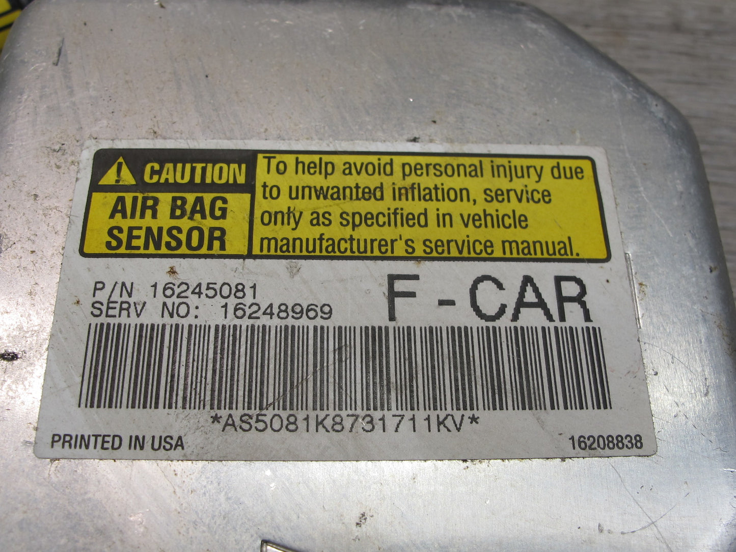 1998 CHEVROLET CAMARO Z28 SRS AIRBAG CONTROL MODULE UNIT 16245081 OEM