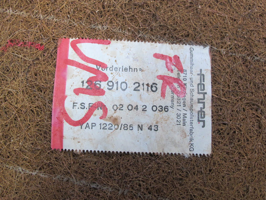 86-88 Mercedes W126 Sedan Front Right Seat Upper Leather Backrest Cushion OEM