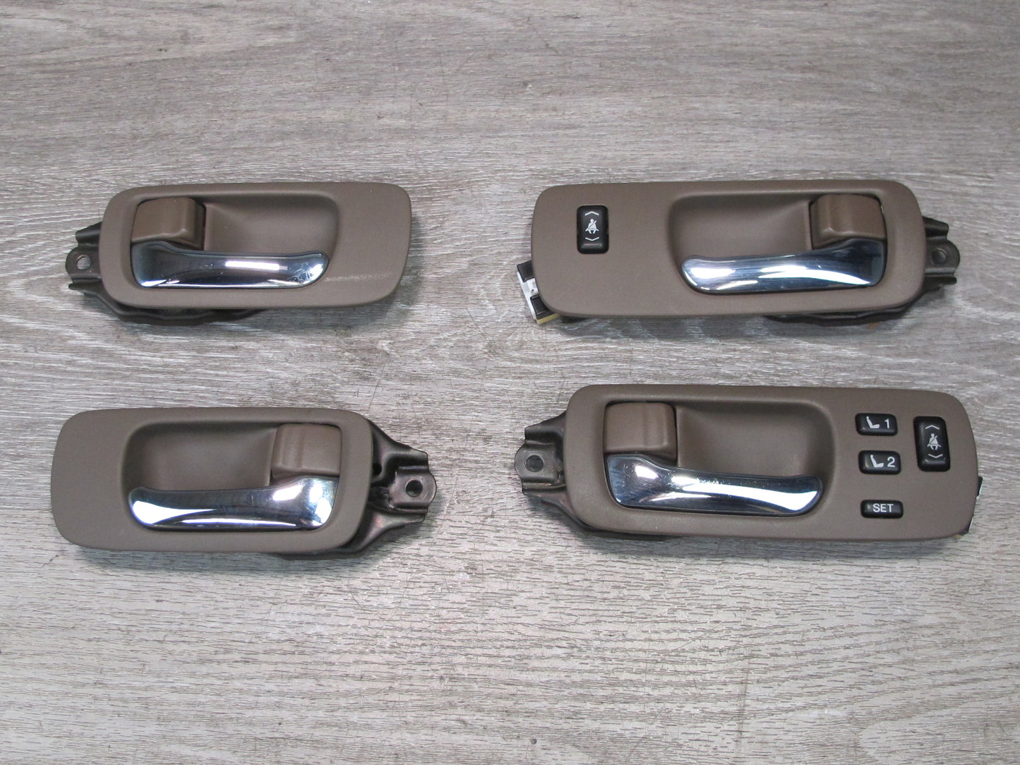95-00 Lexus UCF20L LS400 Set of 4 Interior Door Handle w Trim & Switch Brown OEM