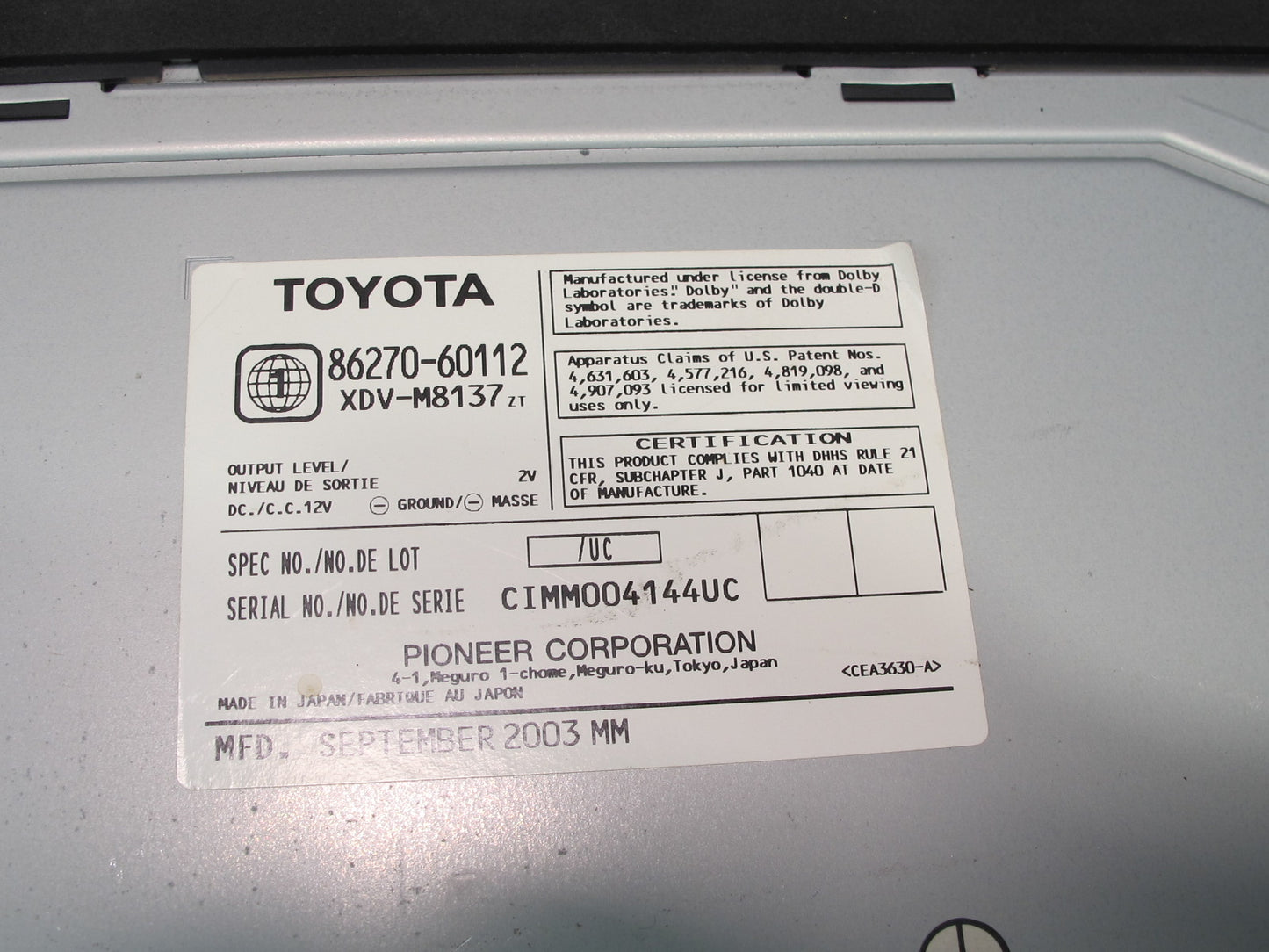 2004 Lexus UZJ100L LX470 Multi-disc CD Changer Audio Player 86270-60112