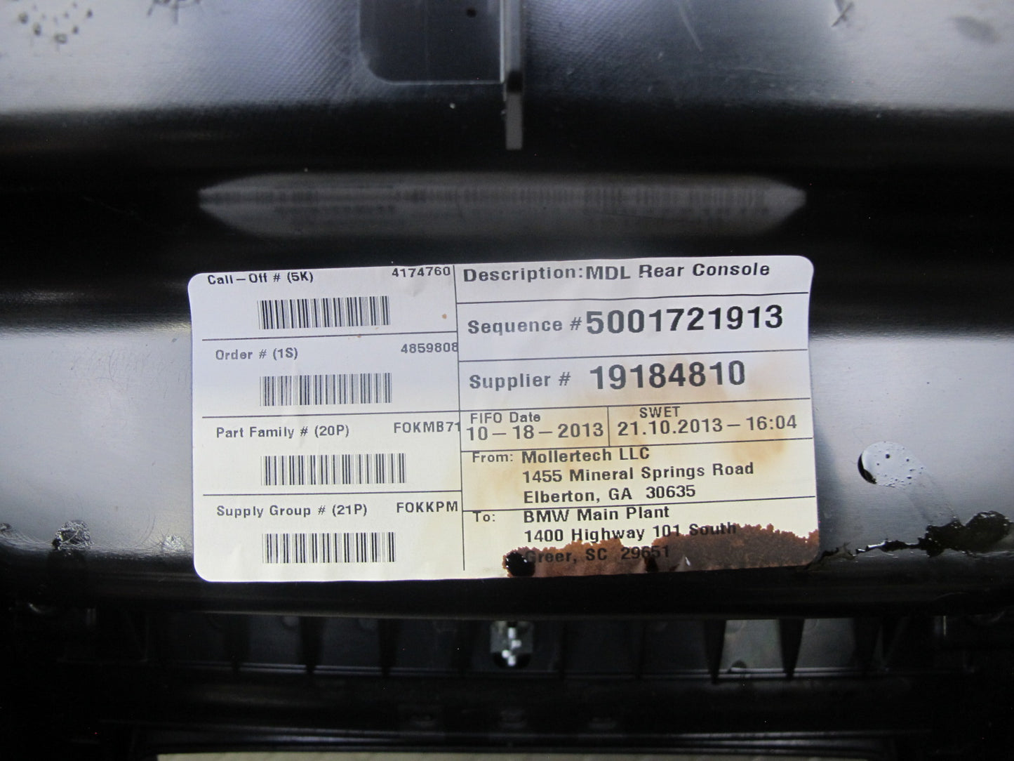 2008-2014 BMW X6 E71 E72 Rear Center Console Storage Trim Cover Panel