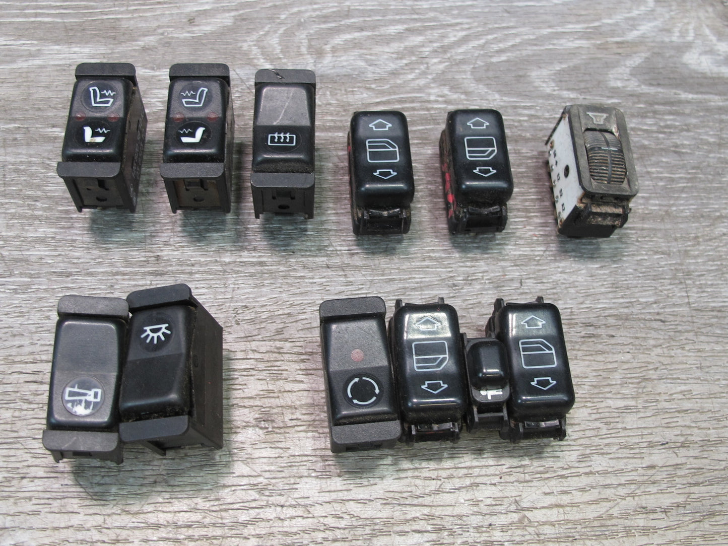 86-91 Mercedes W126 12pcs Window Defrost Heated Seat Dimmer Horn Switch Set OEM
