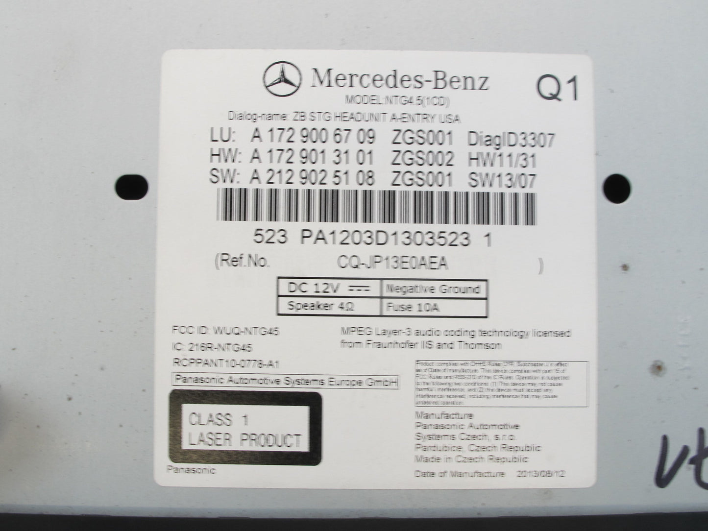 2012-2016 Mercedes R172 SLK Audio DVD CD Navigation Command Head Unit