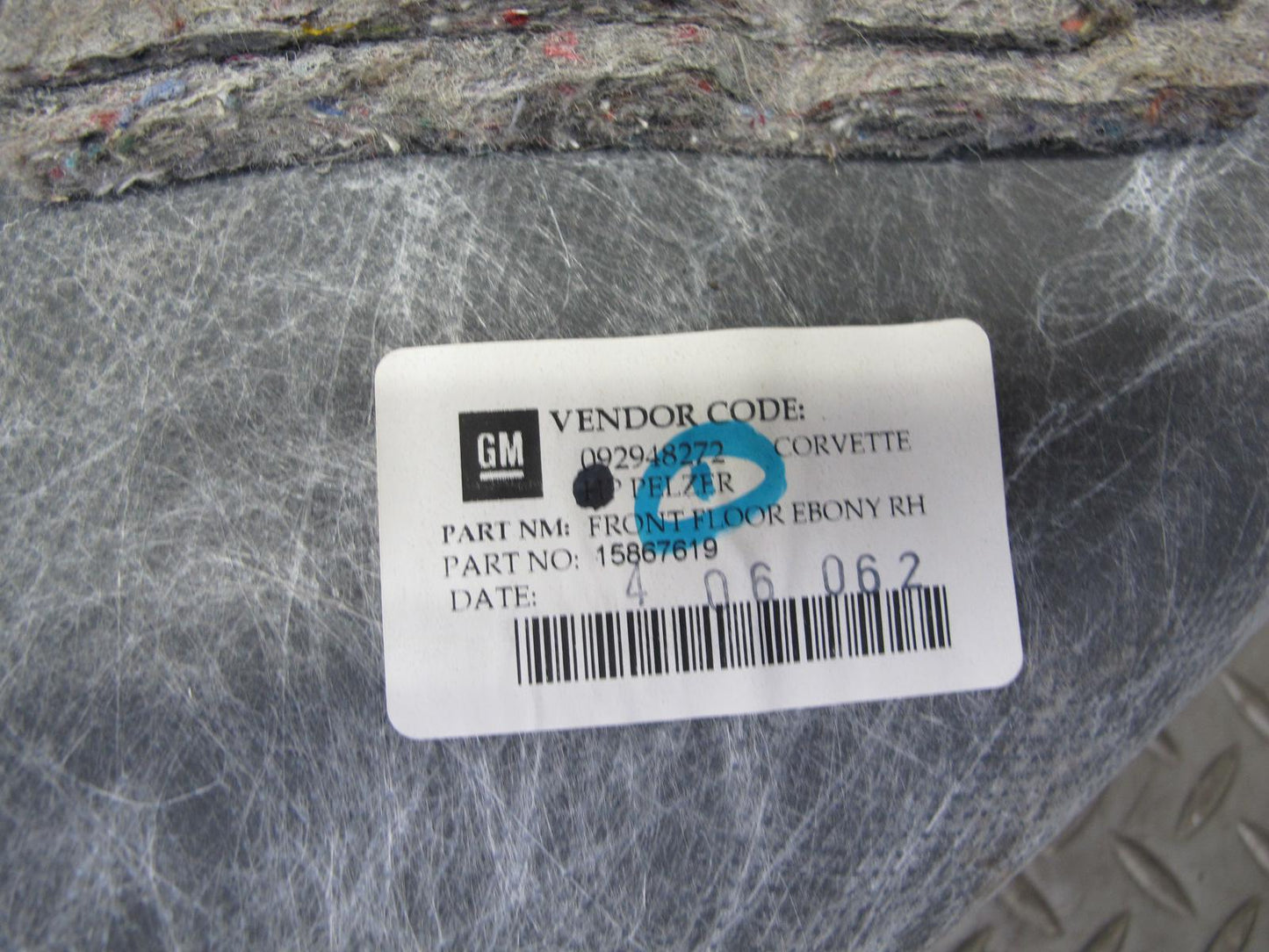 05-13 Chevrolet Corvette C6 Front Right Floor Carpet Cover 15867619 OEM