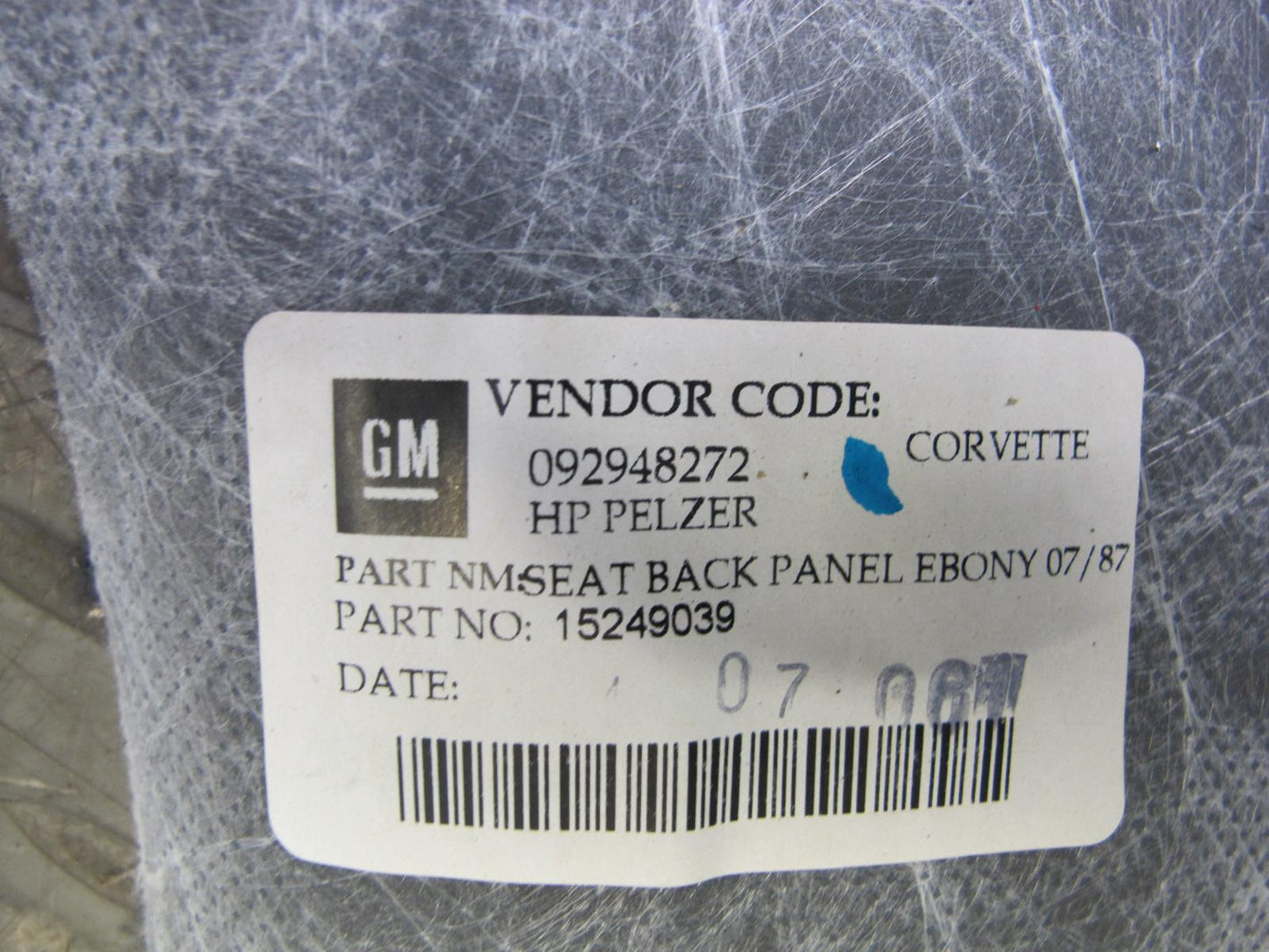 05-11 Chevrolet Corvette C6 Rear Seat Back Trim Carpet Cover Panel 15249039 OEM