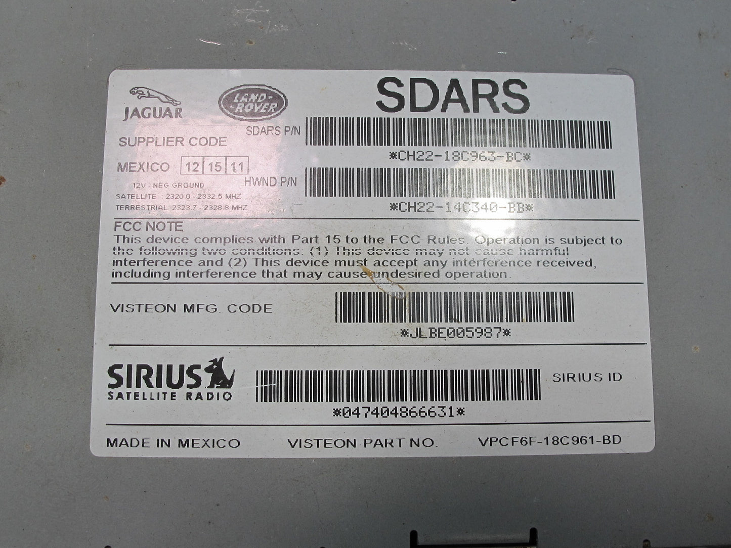 2012-2015 Range Rover Evoque L538 Satellite Radio Receiver Control Module