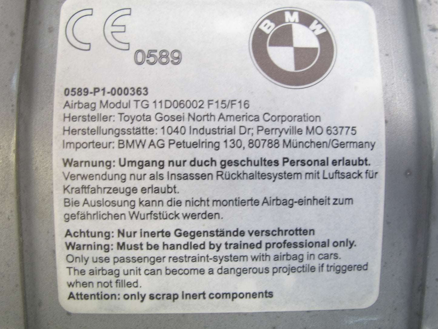 14-18 BMW F15 X5 FRONT LEFT DRIVER SIDE UNDER DASH KNEE SRS AIRBAG OEM