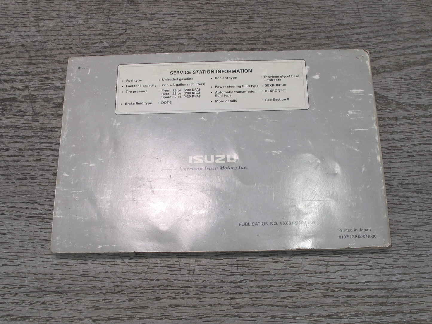 2001 Isuzu Vehicross Owner Operator User Guide Manual Book OEM