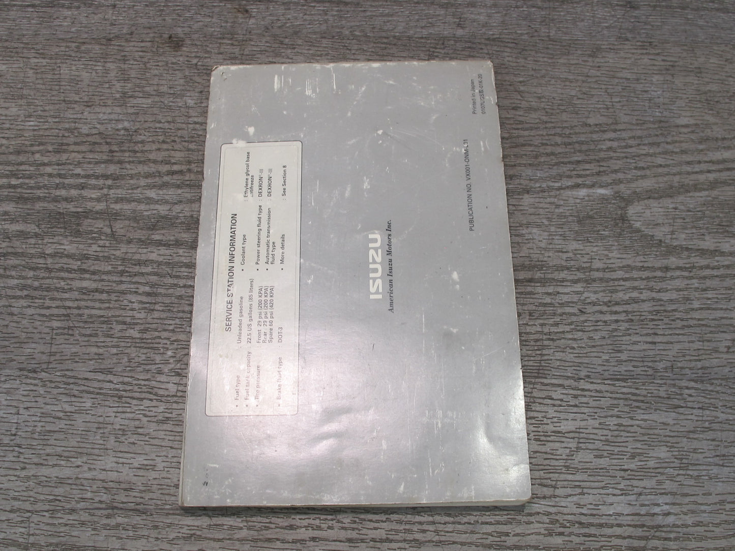 2001 Isuzu Vehicross Owner Operator User Guide Manual Book OEM